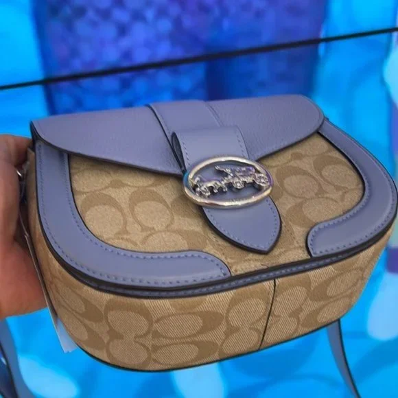 Coach Georgie Saddle Bag In Signature Canvas Light Khaki / Marble Blue - Picture 8 of 16